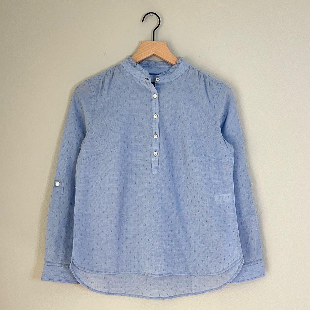 Talbots | Women’s Mandarin Collar Long-sleeve Blouse | Blue | Petite Small